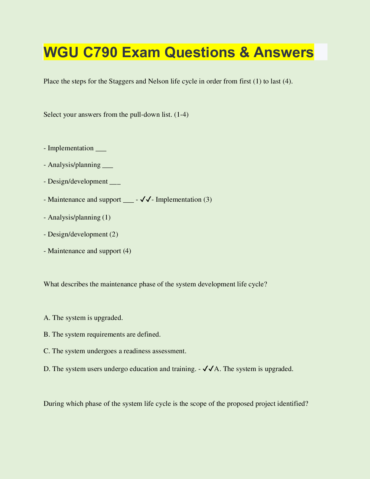 Preview of WGU C790 Exam Questions & Answers  | 70 Questions with 100% Correct Answers | Verified | L
